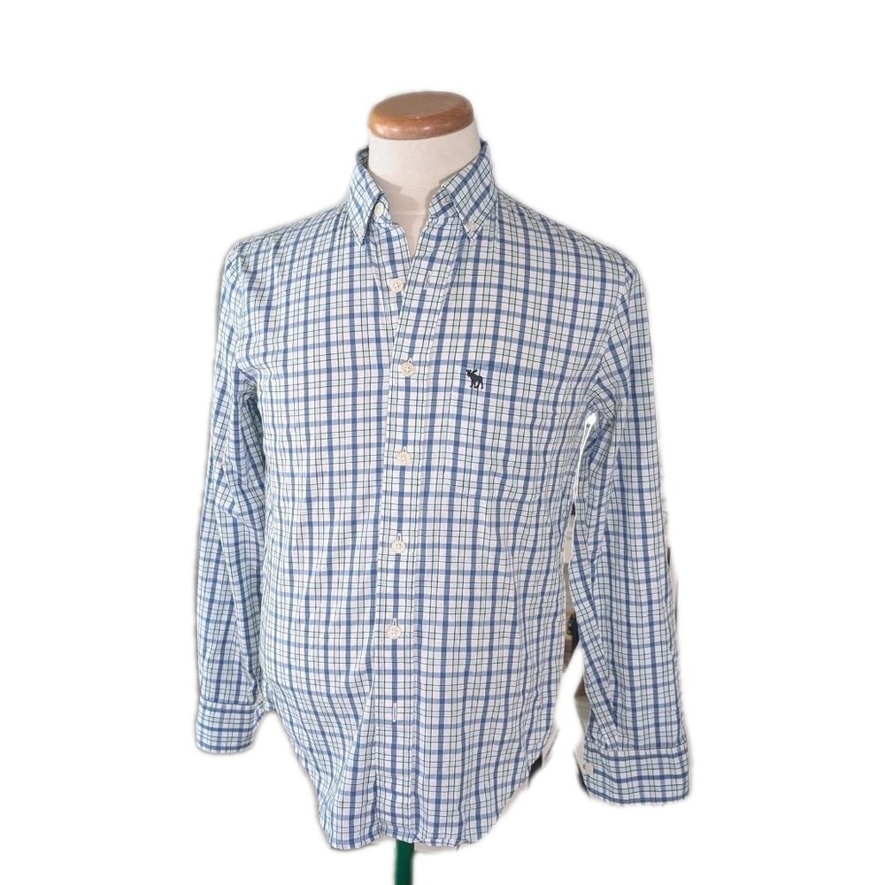 Abercrombie & Fitch XS Muscle‎ Blue White Plaid Check Button Down Shirt Gingham